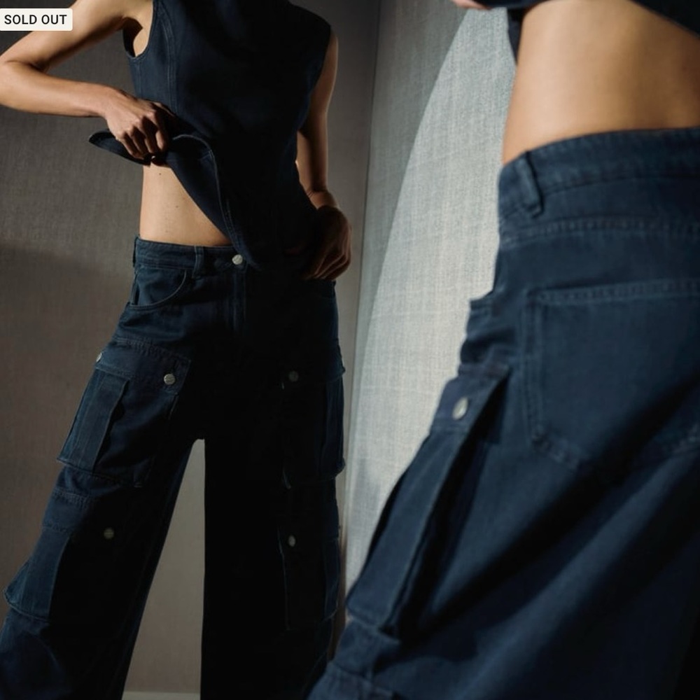Zara Multipocket Cargo jeans - Dark blue/black denim, Size 8